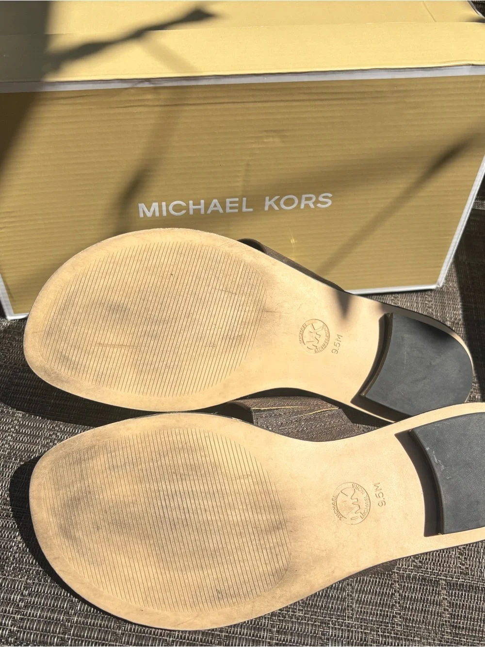 Michael Kors Women’s Brown MK Logo Slide Sandals with Black Footbed